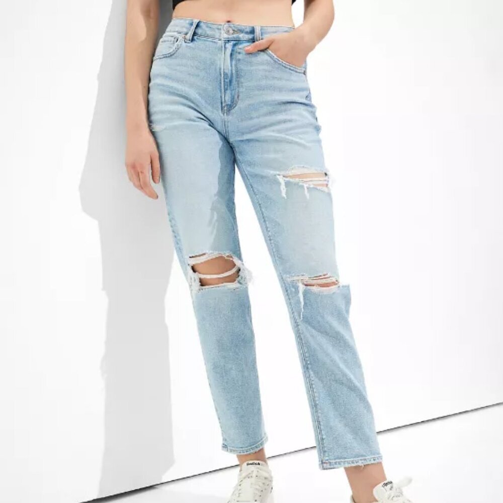 American Eagle Jeans Women's 8 AE Stretch Ripped Mom Straight Leg Jean - Picture 9 of 9